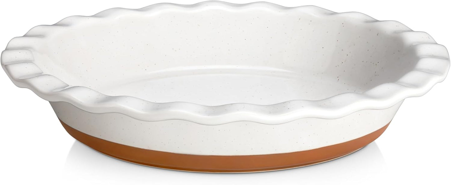 MALACASA Ceramic Pie Pan for Baking - 9 Inch Quiche Baking Dish Nonstick Pie Plate, Deep Dish Scratch-Resistant Pie Pan for Apple Pie Pot Pie, Series TARA