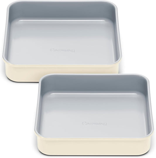 Caraway 9” Square Pan Duo - Non-Stick Ceramic Coating - Free From Forever Chemicals - Cake Pan Perfect for Brownies, Lemon Bars, & More - Cream