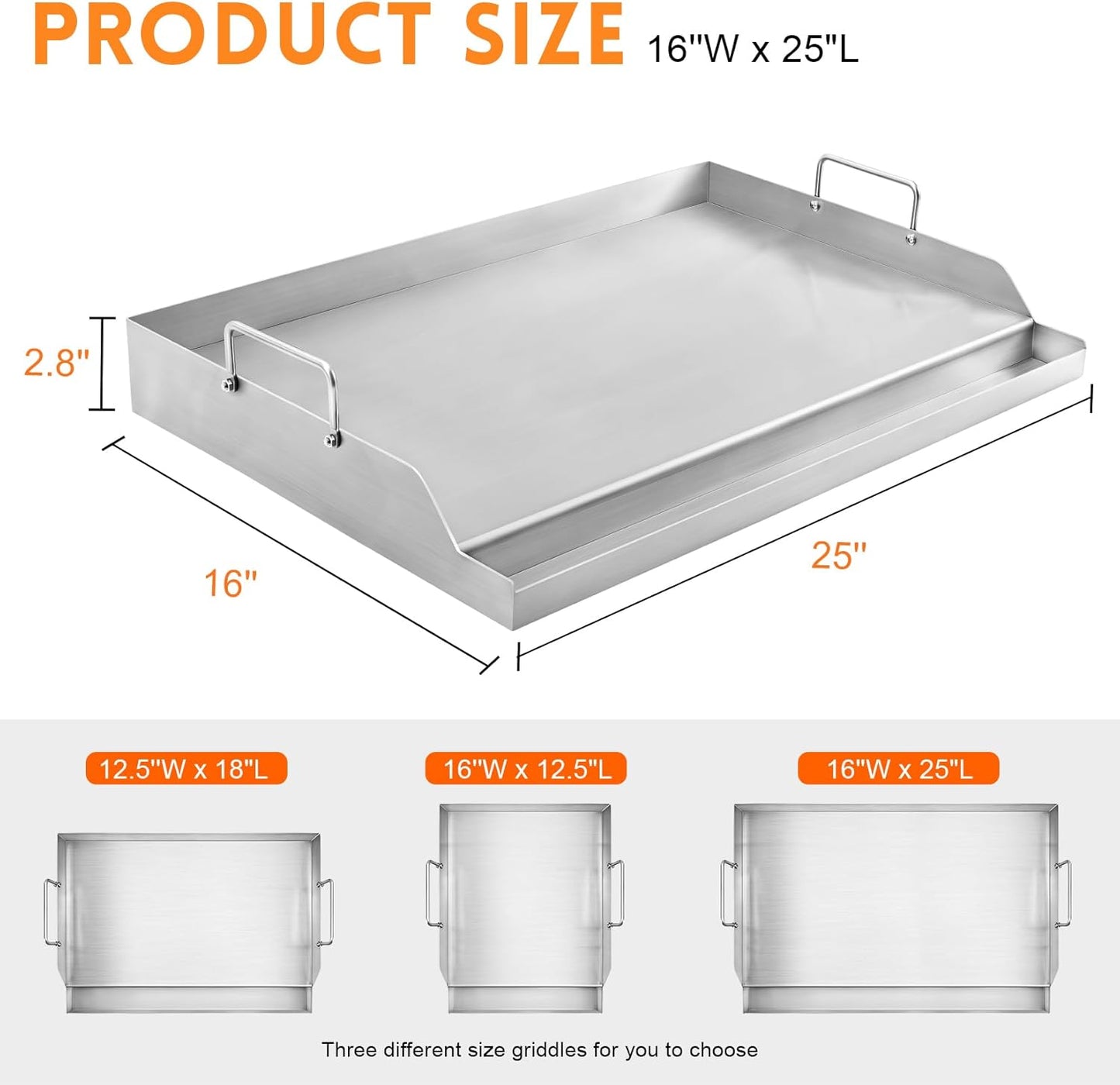 GGC Universal Griddle for Gas Grills, 25" x 16" Flat Top Griddle Plate for Gas Stove, Stainless Steel Griddle for Camping Stove, Nonstick Cooking Griddle for Charcoal, Tailgating, Parties