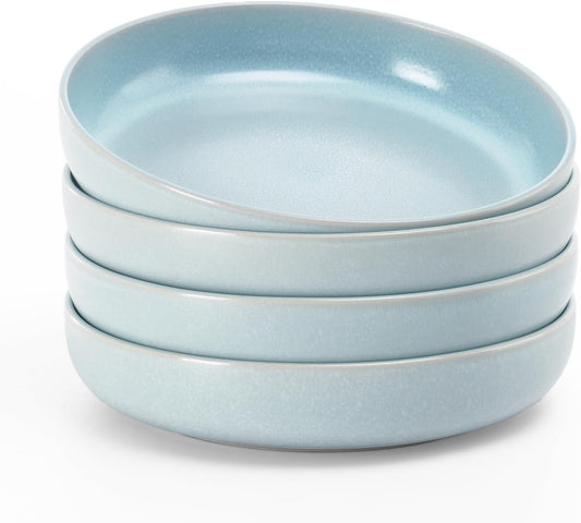 famiware Milkyway Pasta Bowls Set of 4, 8.5" Large Salad Bowls, Double Reactive Glaze, Sturdy & Stackable, Ideal for Housewarming, Festivals, Light Blue