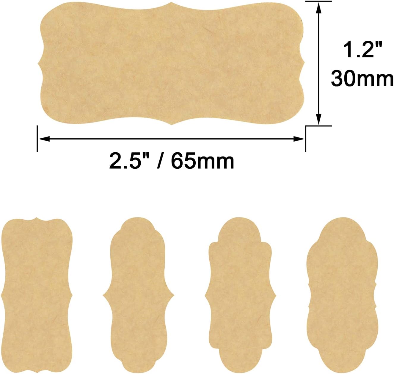 Wisdompro Fancy Shape Kraft Label Stickers, Self Adhesive Gift Tag Stickers Blank Writable Labels for Essential Oil Bottles, Jars, Food Containers (192 Pcs, Large)