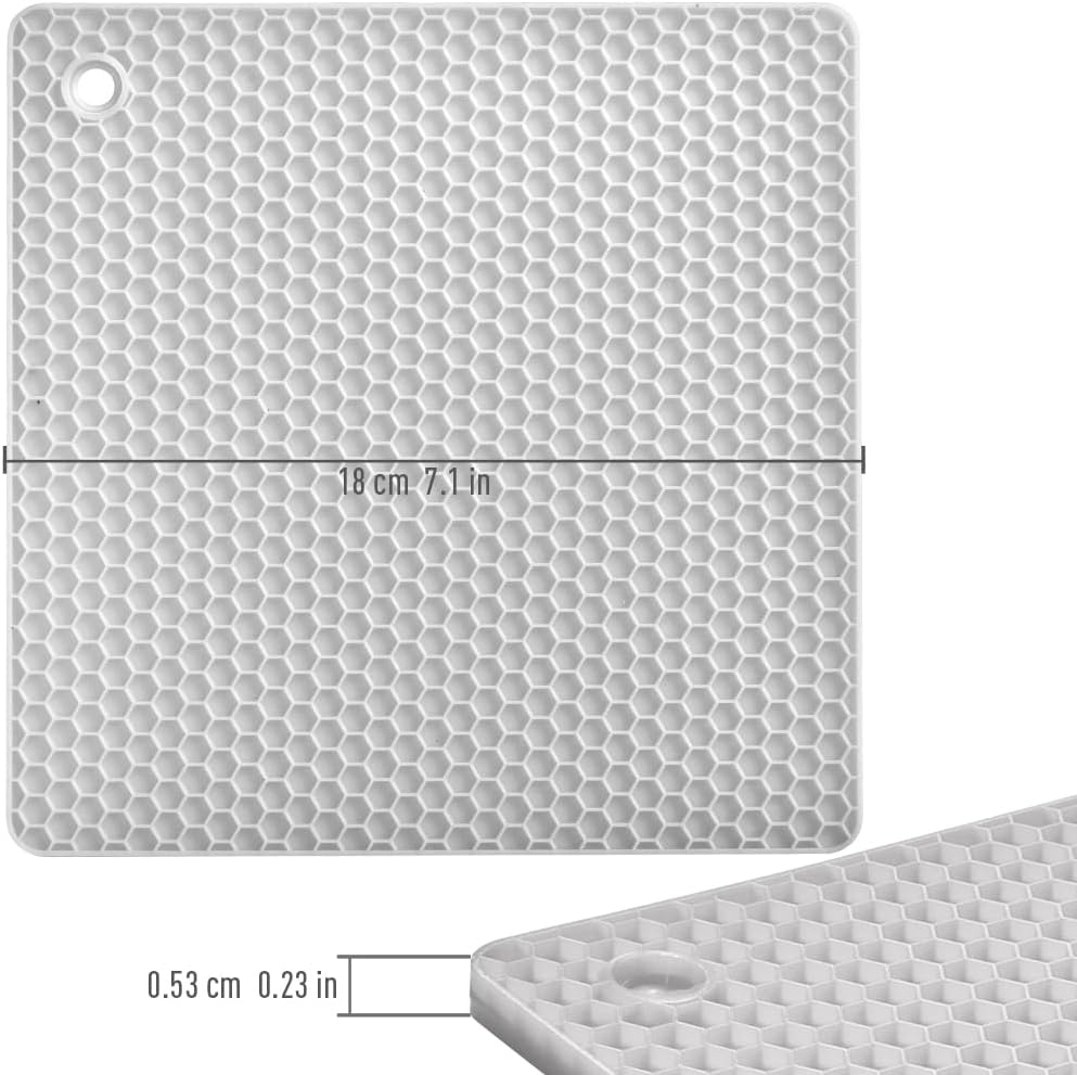 homEdge Silicone Square Trivets Mat, 6 Packs Multipurpose Non Slip Heat Resistant Pot Holder-White