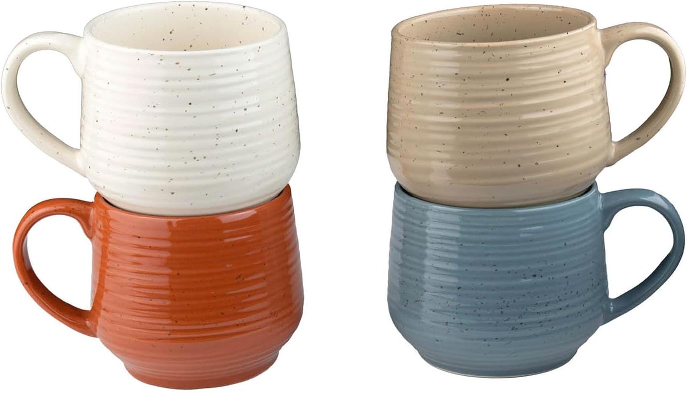 Sango Siterra Painter's Palette 17.5 oz. Assorted Color Stoneware Mug Set – Service for 4, Earthy Reactive Glaze, Microwave & Dishwasher Safe, for Everyday Dining & Entertainment