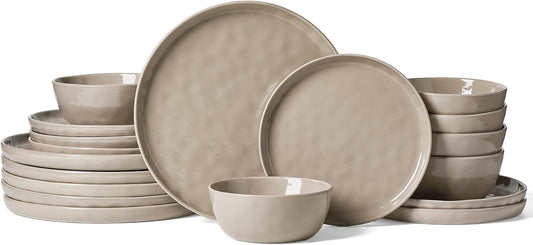 Famiware Mars Plates and Bowls Set, 18 Pieces Dinnerware Sets, Dishes Set for 6, Cinnamon Brown
