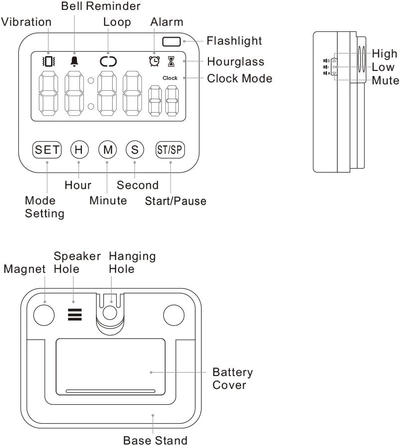 Stonylab 2pk Digital Timer Clock, 2 Pack Premium Multi-Function Digital Clock Countdown Timer Kitchen Event Timer with Alarm, Magnetic Back Big Digits Display Vibration/Flashlight/Sound Alarm