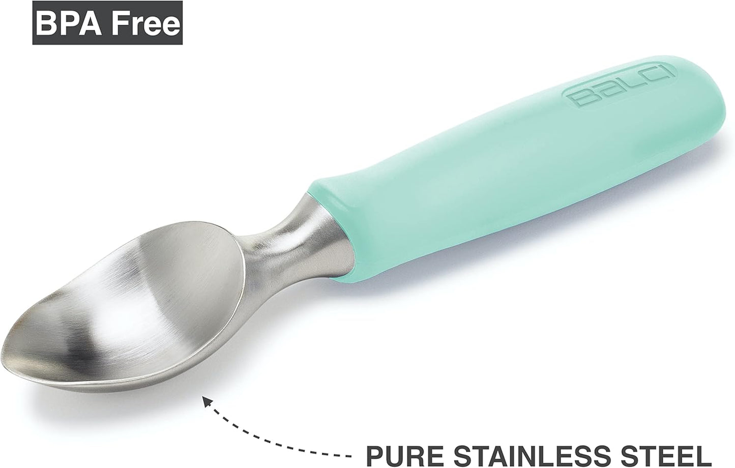 BALCI Ice Cream Scoop - Heavy Duty Stainless Steel Icecream Scooper With Non-Slip Rubber Grip - Professional Metal Ice-Cream Spade - Dishwasher Safe – Mint