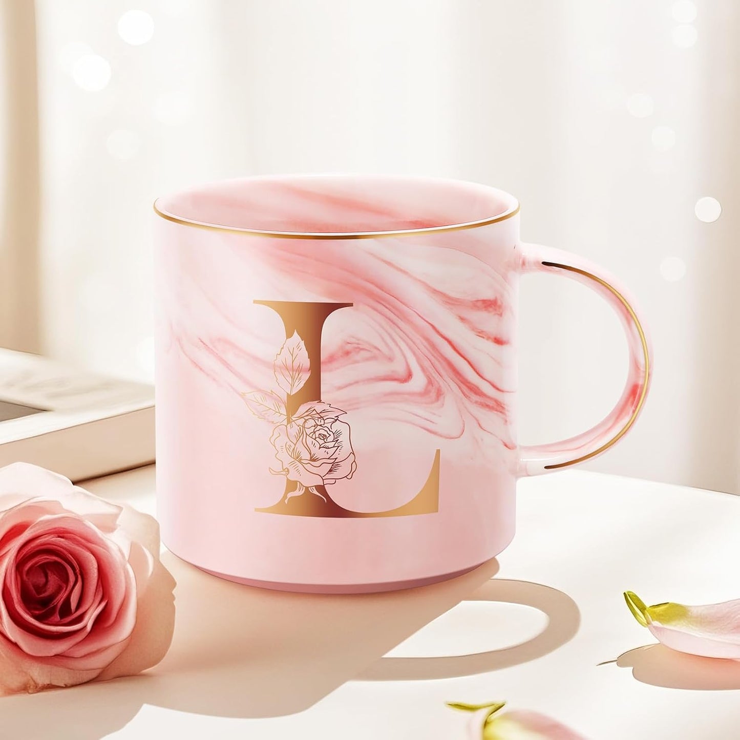 Personalized Gifts for Women Coffee Mug, Initial Customized Gift Monogrammed A-Z Coffee Mug 12 OZ, Christmas Anniversary Birthday Gifts for Women Mom Grandma Friend Sister Wife(L)