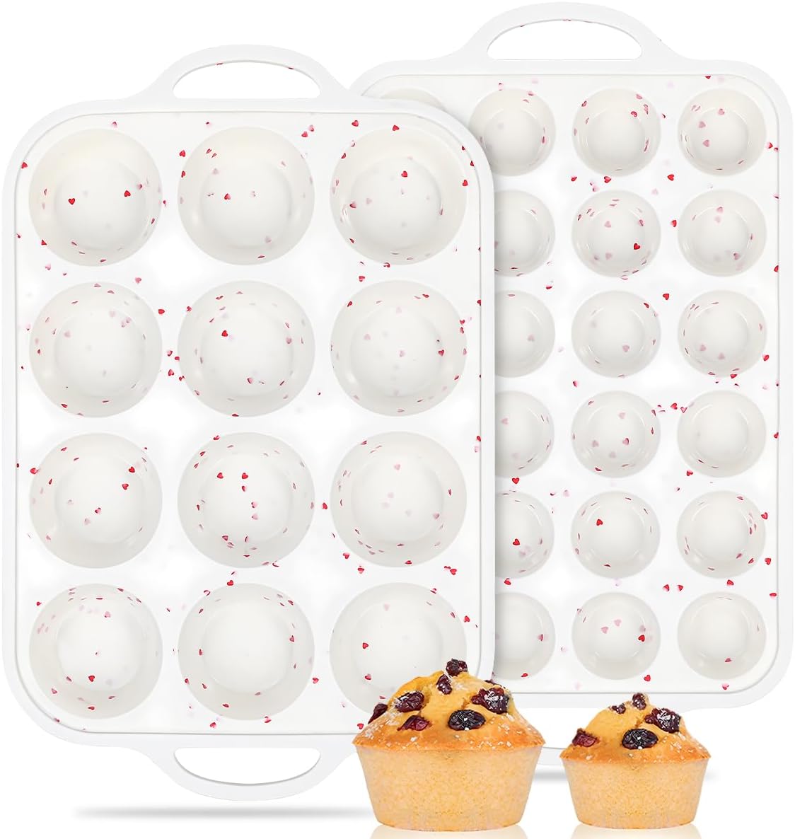 Silicone Muffin Pans for Baking, Metal Reinforced Frame Regular 24 Cups & Mini 12 Cups Cupcake Pan Nonstick Muffin Pan for Homemade Baking Easy to Handle