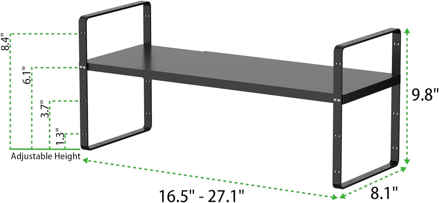 Expandable Cabinet Storage Shelf Stackable Organizer Rack for Kitchen Bathroom Pantry Spice Cupboard Countertop Home Office Desk Heavy Duty Nonslip Black Small 2 Pack
