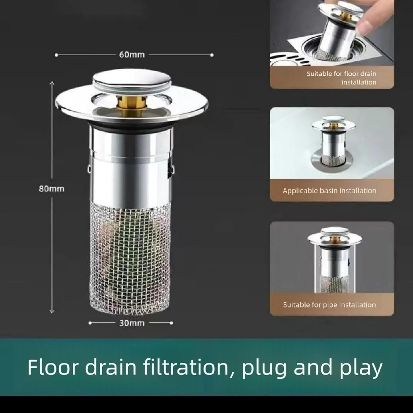 Bathroom Sink Stopper, pop-up Sink Drain Strainer, with Detachable Stainless Steel Sink Strainer Hair Catcher, Suitable for Bathroom Sink Replacement.
