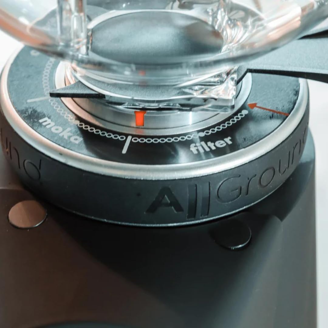 All Ground Burr Grinder/Coffee Grinder for Home/Burr Coffee Ginder/Electric Coffee Ginder/Coffee Bean Grinder - 64mm flat burrs with Container - Made in Italy (BLACK)