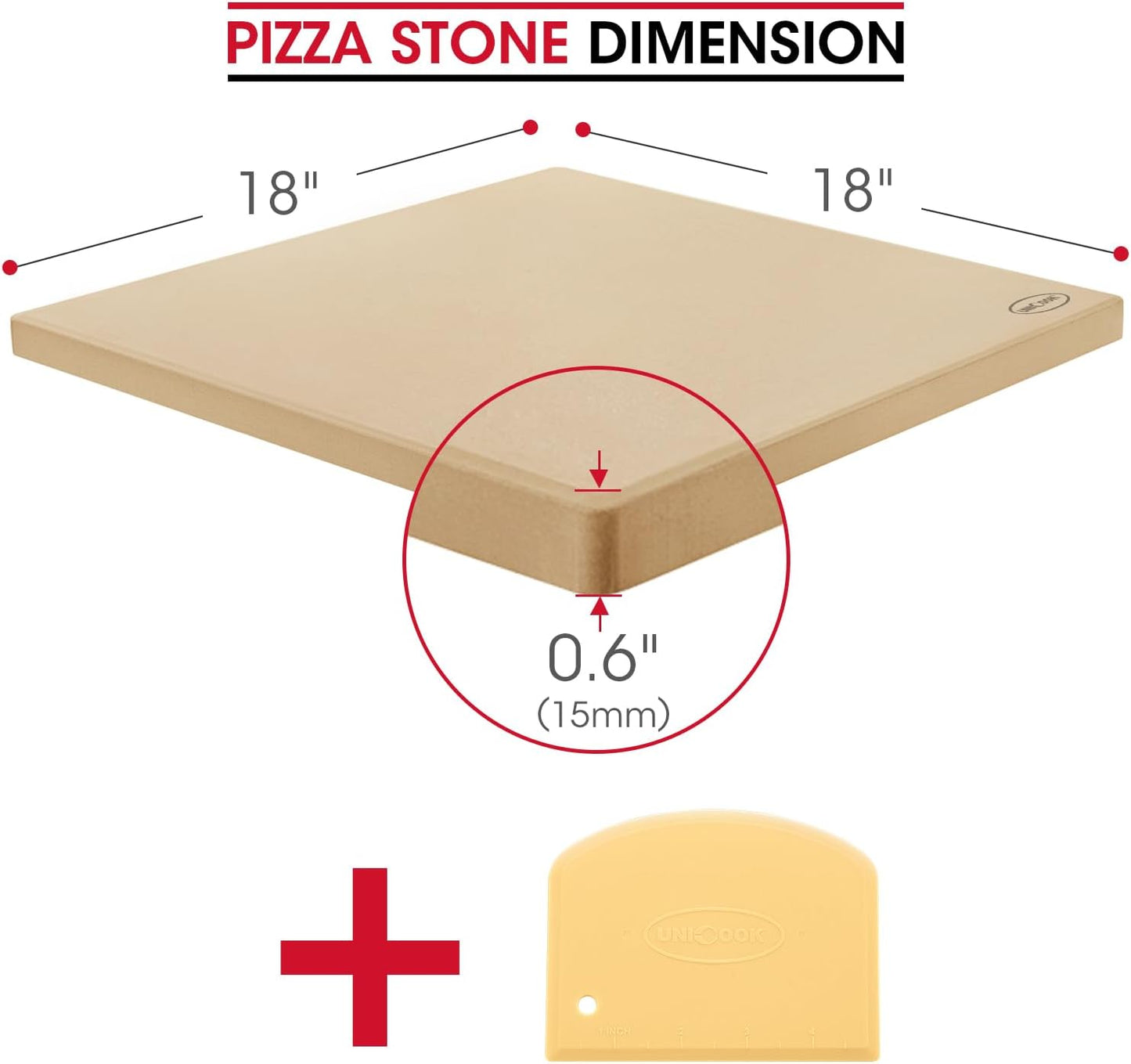 Unicook Extra Large Pizza Stone 18 Inch, Square Baking Stone for Oven and Grill, Heavy Duty Bread Pizza Pan, Thermal Shock Resistant Cooking Stoneware