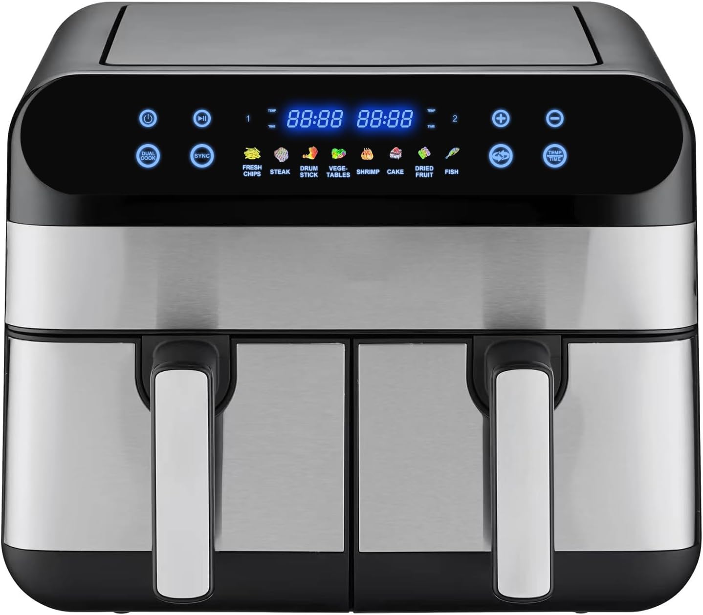 Panana XL 9.5 Quart 8 Preset Cooking Functions 2-Basket Air Fryer with 2 Frying Baskets, Match Cook & Smart Finish to Bake, Roast, Reheat, Broil, Dehydrate & More for Quick, Easy Meals