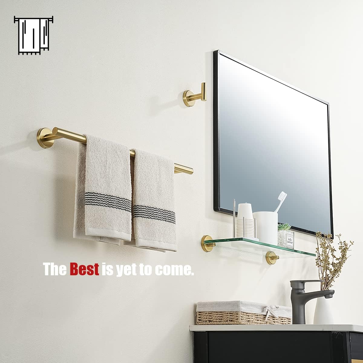 JQK Towel Bar Brushed Gold, 19 Inch 304 Stainless Steel Thicken 0.8mm Towel Rack Bathroom, Towel Holder Wall Mount, Useable Length 16 Inch TB110L16-BG
