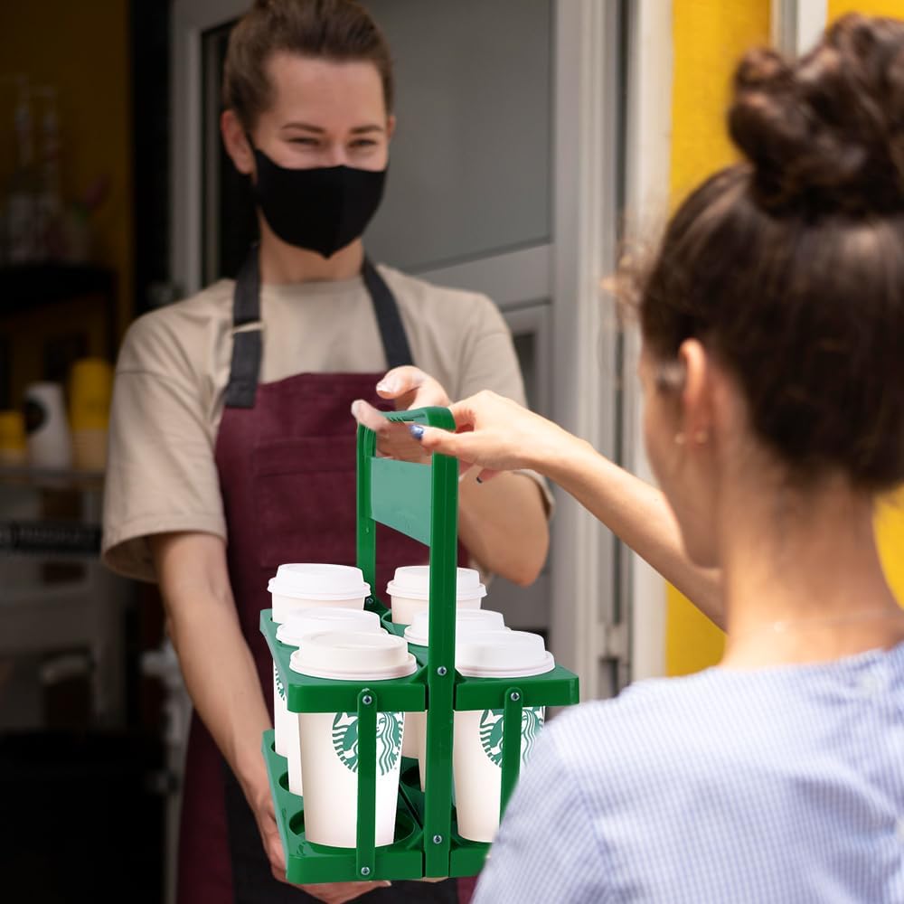 Reusable Drink Carrier with Handle for Doordash, Grubhub, Portable Cup/Coffee Holder Accessories for Delivery, Foldable Drinks Caddy with Tray, Car Durable Plastic Festive Bottle, Vacation