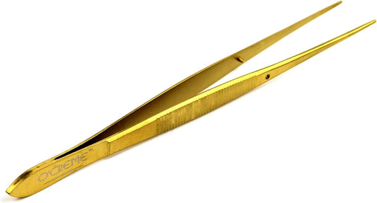 O'Creme Stainless Steel Precision Kitchen Tweezer Tongs 6.25" with Fine Tip (Gold)