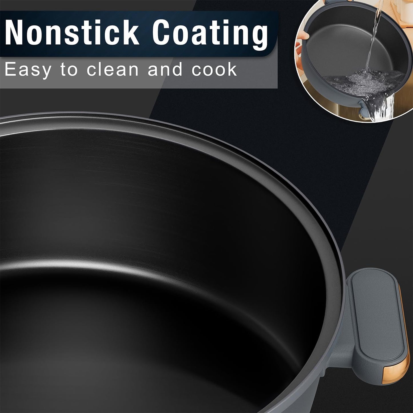 Dezin Electric Shabu Shabu Pot with Removable Pot, 4L Non-Stick Hot Pot Electric with Dual-Power Control, Electric Pot with Tempered Glass Lid for Party, Family and Friend Gathering