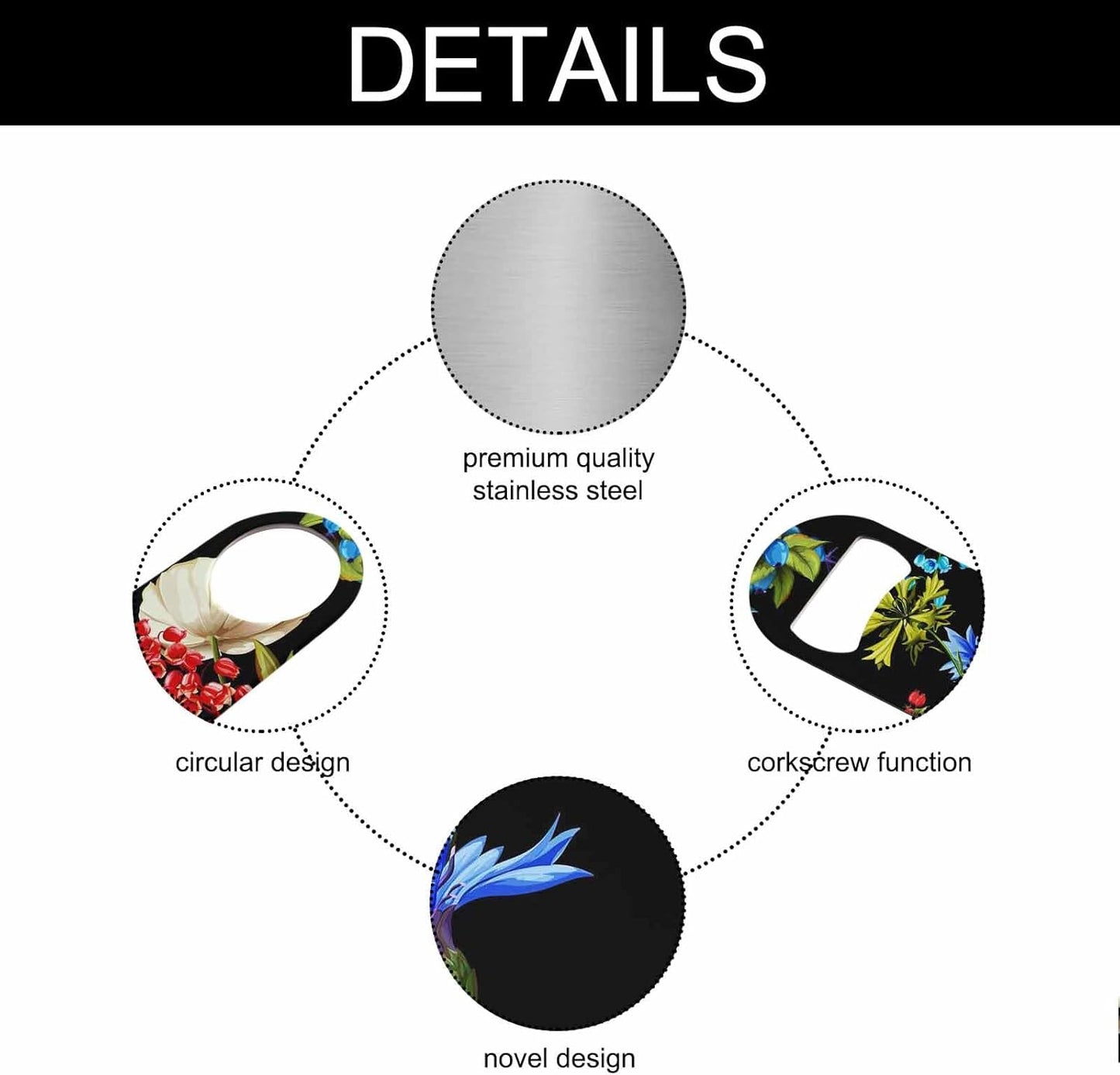 Flowers Stainless Steel Bottle Opener Poppy Wild Roses Cornflower with Leaves Watercolor Floral Romantic Flat Beer Bottle Opener Keychain for Home Kitchen Bar Restaurant Party Birthday Gift