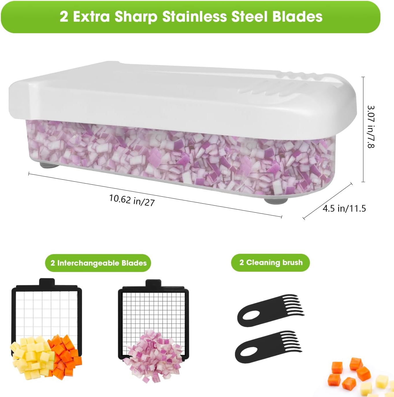 LHS Multifunctional Food Chopper - Onion, Vegetable Slicer Dicer Cutter, Potato Cutter - Veggie Chopper with Container (4 in 1, White)