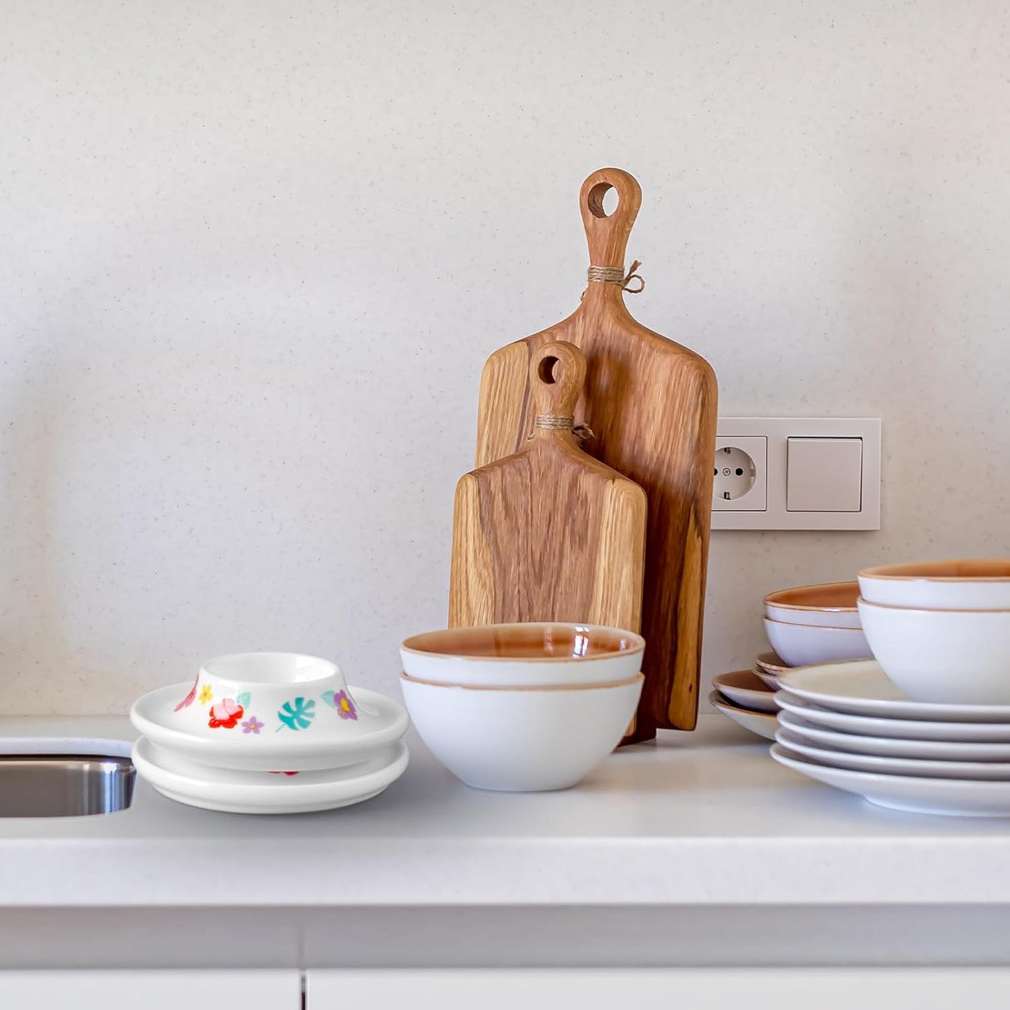 Cinf Ceramic Egg Holder Hawaii Flower Set of 2 Porcelain Holder Breakfast Boiled Cooking Easy to Clean Childhood Memories Kitchen