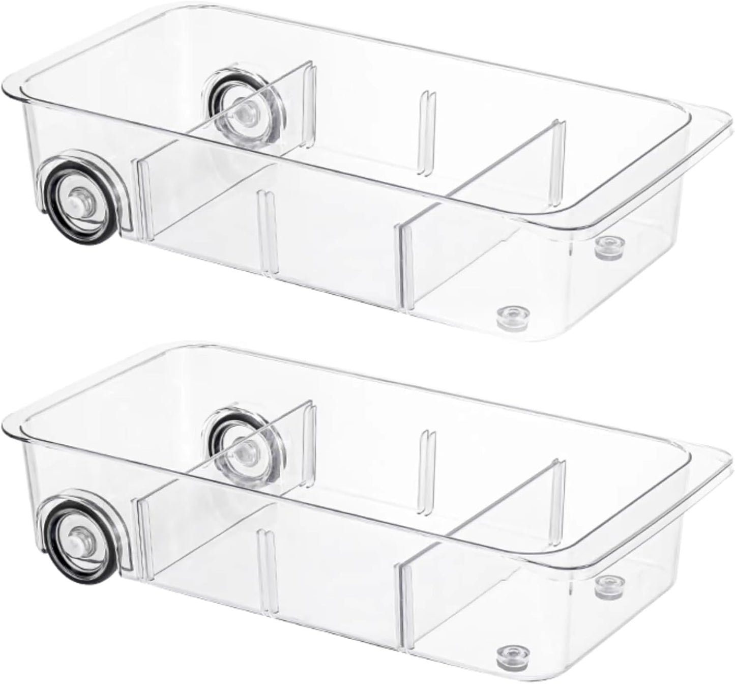 Attelite RollOut Refrigerator Drawer Organizer and Storage Clear Design with Dividers, Fridge Organizer on Wheels, Upgrade Thick Plastic Pantry Storage Bins, Kitchen Organization 2 Set