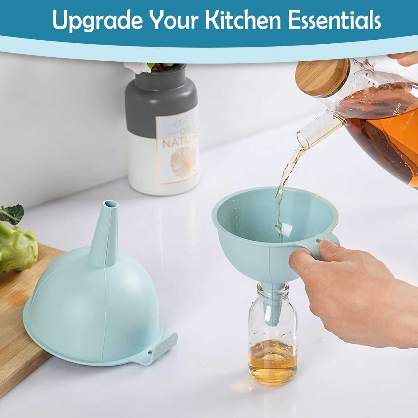 3-Piece Plastic Funnel Set - 5-Inch Diameter Kitchen Funnels for Bottles, Jars, and Lab Use (Off-White)