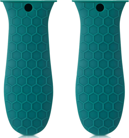 Patelai 2pcs Silicone Handle Cover for Cast Iron Skillet Kitchen Silicone Handles for Pots and Pans Non-Slip Pot Holder Sleeve for Fry Pan Griddles Metal Aluminum Cookware(Green)
