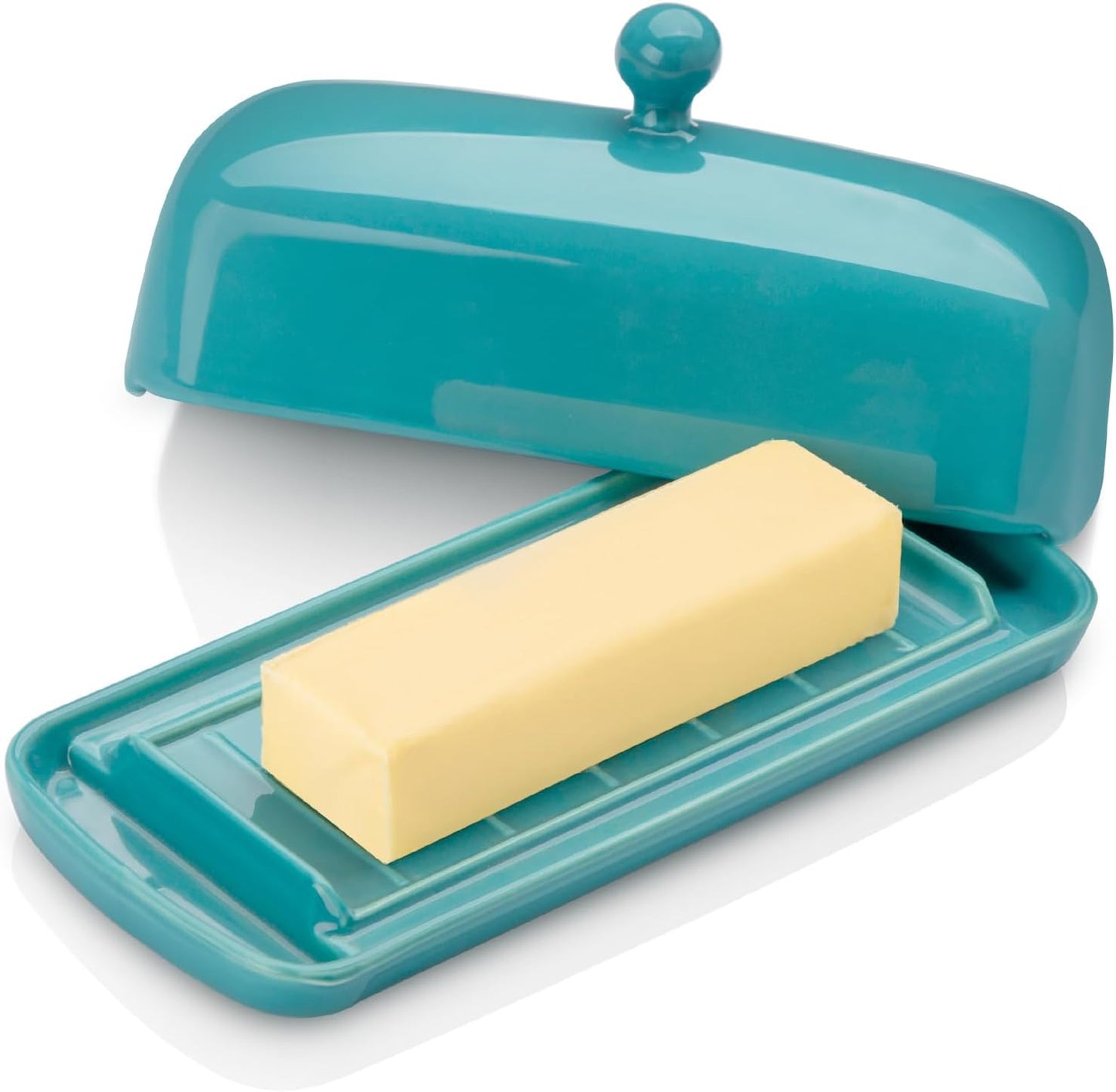 Nucookery Ceramic Butter Dish with Lid for Countertop, Butter Holder with Raised Non-Slip Strip, Keeper and Container for 1 Stick, Easy to Clean & Dishwasher Safe, Royal Blue