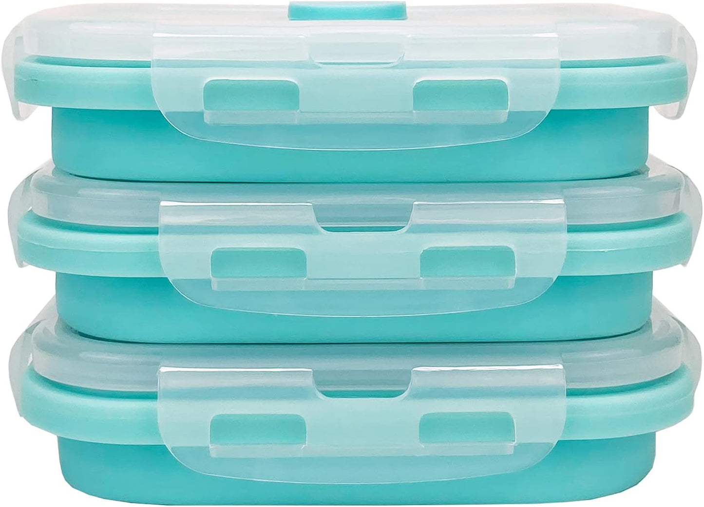 CCyanzi 3piece Collapsible Food Storage Containers with Lids, Silicone Lunch Container, Microwave & Freezer Safe, Space Saving for Kitchen Cabinet and Camping Backpack,(blue)