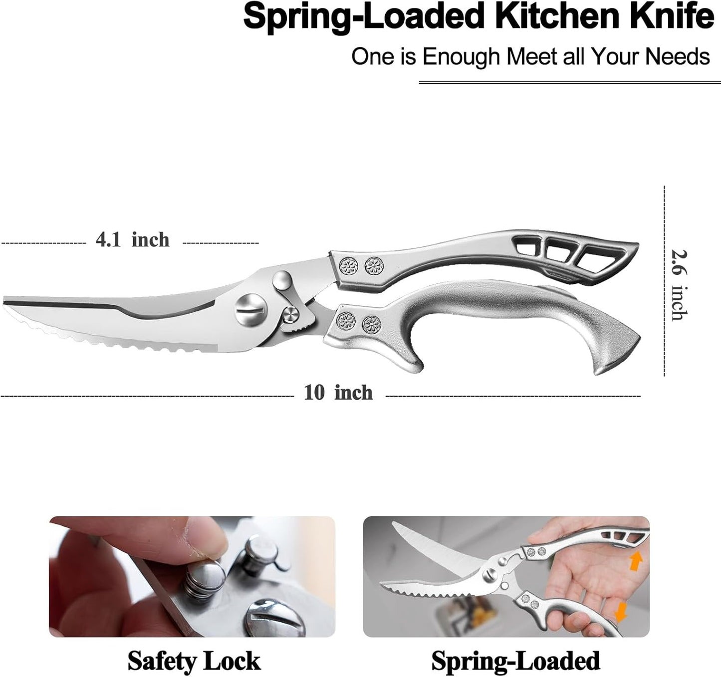 Poultry Shears Heavy Duty Professional, Multipurpose Kitchen Shears with Sheath, Spring-Loaded Stainless Steel Chef Scissors Cutting Bone, Chicken, Fish, Food, Meat, Full Steel Handle Silver