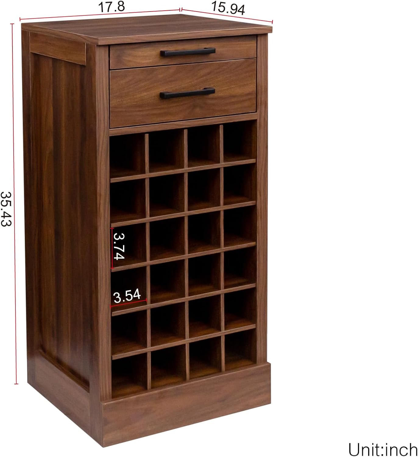 WERSMT 6-Tier Wine Rack Freestanding Floor with 2 Drawers, 24 Bottles Wood Wine Rack Counter for Small Space, Farmhouse Stackable Modular Wine Bottle Holder Rack, Walnut