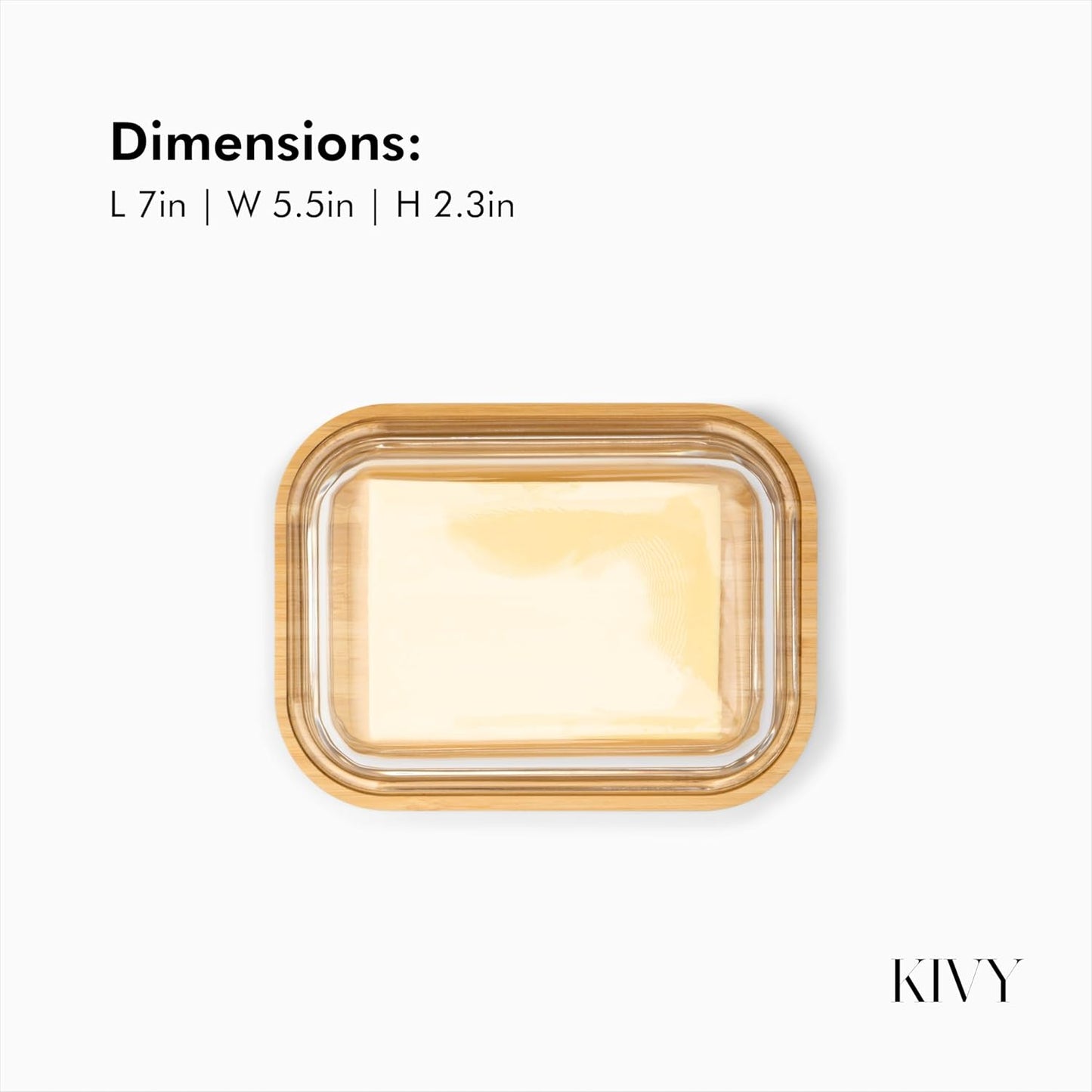 KIVY Large Butter Dish with Lid - Fits 2 Butter Sticks and Wider Sizes (Kerrygold, European Styles, Eastern, Western) - 2 Stick Butter Dish - Glass & Bamboo