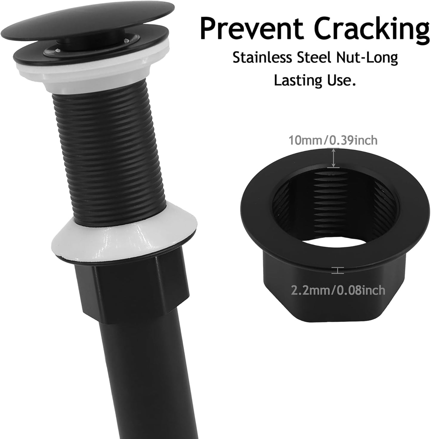 Bathroom Sink Drain,4 Pack Drain Stopper Without Overflow,Pop Up Drain Assembly with Detachable Strainer Basket,Built-in Anti-Clogging, Stainless Steel Nut Mattle Black