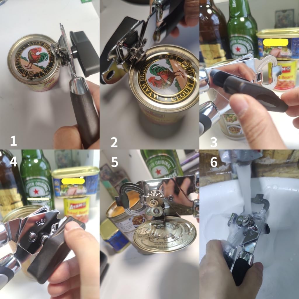 2 Pack Magnetic Manual Can Openers, with Stainless Steel Heavy Duty,Oversized Easy Turn Knob,Soft Grip Handles,Smooth Edge Safety Cut Sharp Blade (Black)