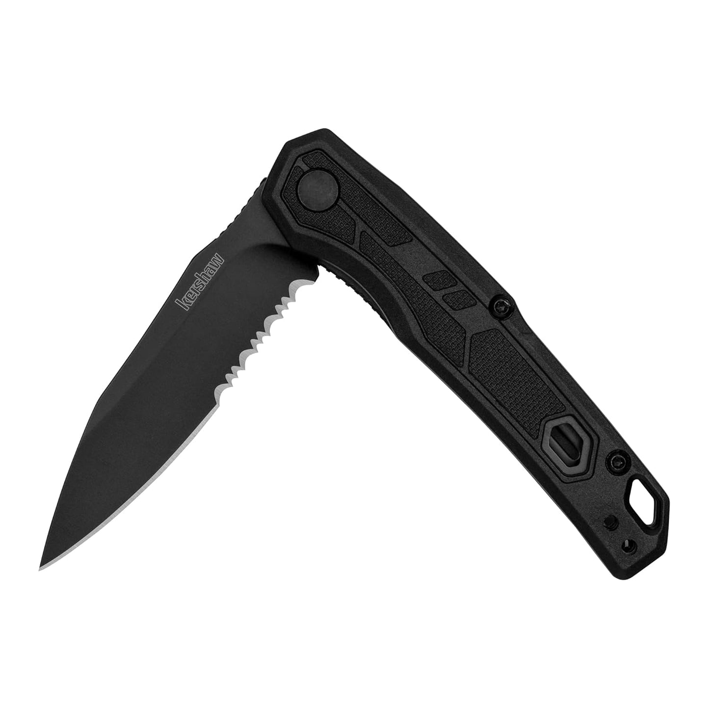 Kershaw Appa Folding Serrated Tactical Pocket Knife, Assisted Opening, 2.75 inch Serrated Black Blade and Handle, Small, Lightweight Every Day Carry