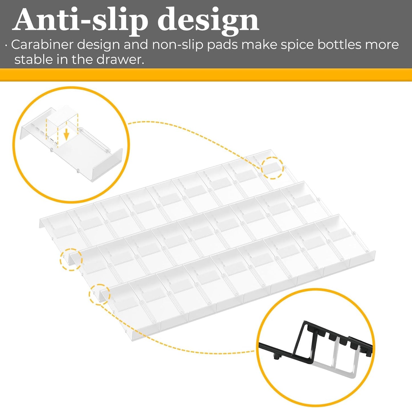 Famhap Spice Drawer Organizer, 48PCS Interlocking Expandable Seasoning Rack Tray Insert for Kitchen Drawers, Spice Rack Drawer for Spice Jars