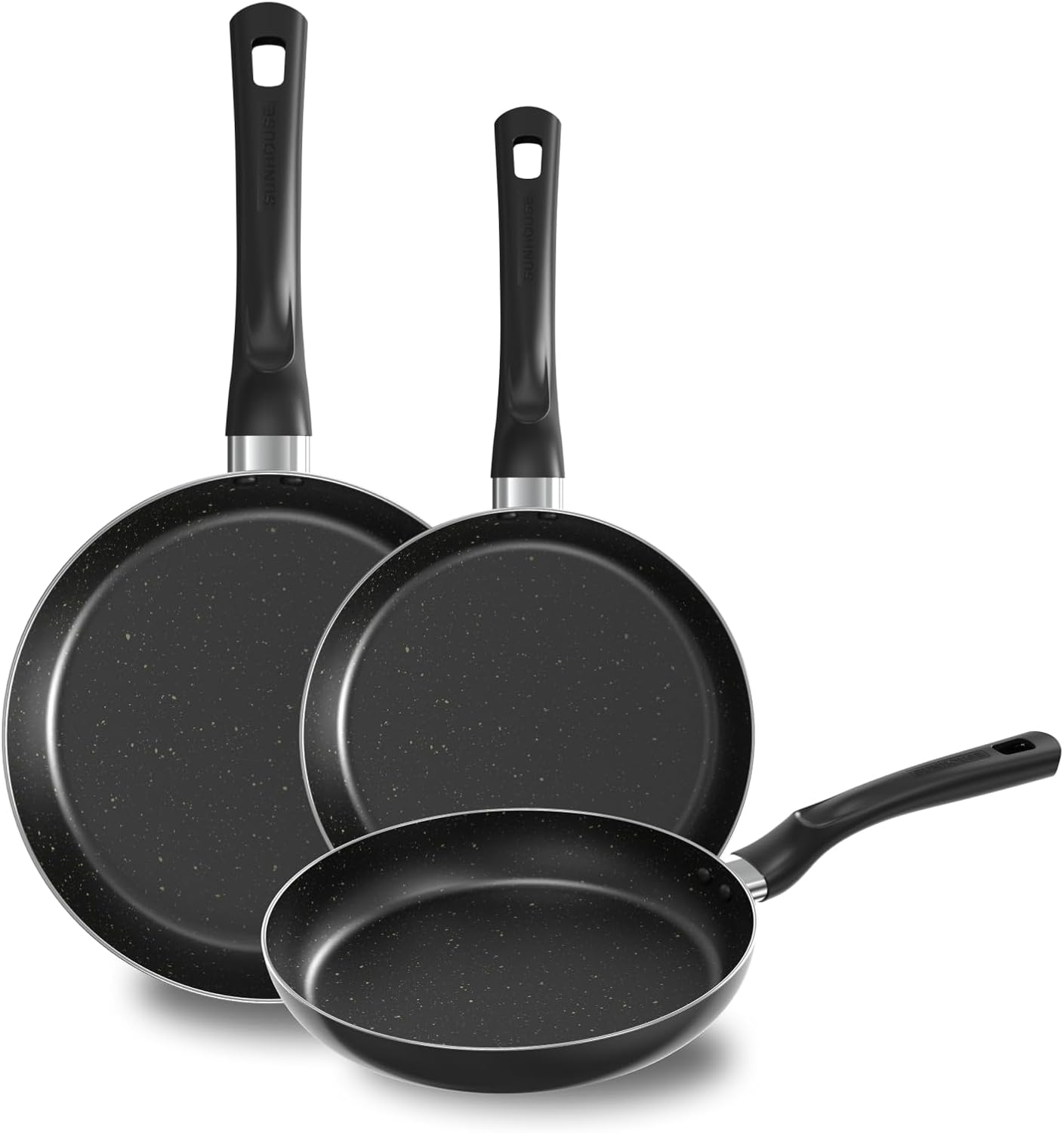 Sunhouse 3-Piece Nonstick Frying Pan Set - 8", 9.5", 11" Aluminum Frying Pan with Non-Stick Coating, PFOA-FREE, Stay-cool Handles - Gas, Ceramic