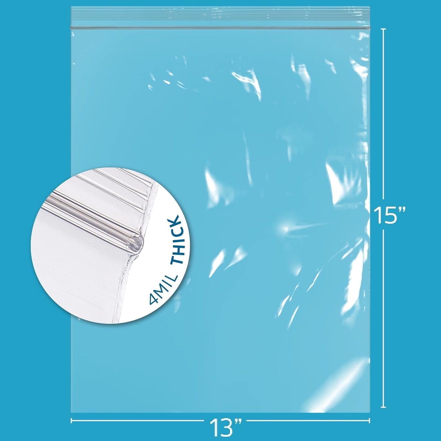 GPI - 13" X 15" - Bulk Pack of 500, 4 Mil Thick, Heavy Duty, Clear Plastic Reclosable Freezer Zip Bags, Strong & Durable Poly Baggies with Resealable Zipper Top Lock.