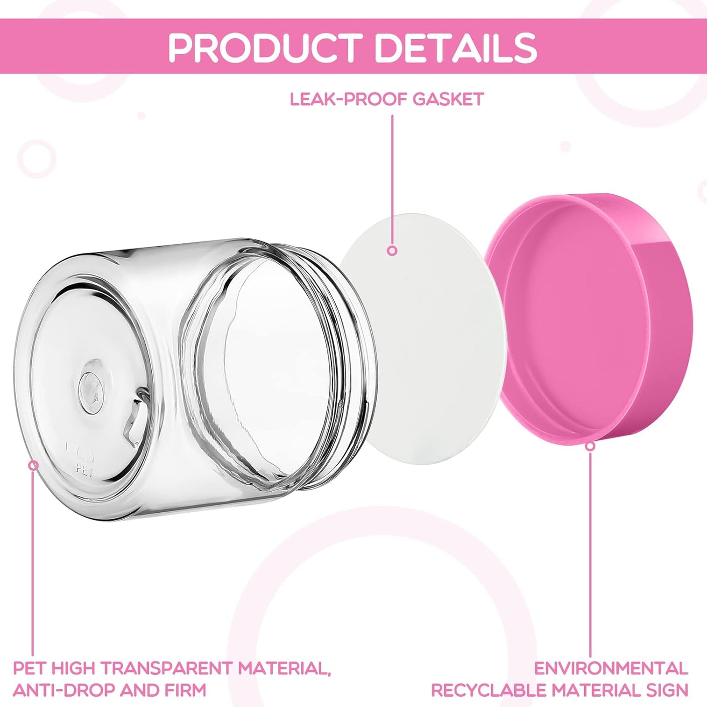 SATINIOR 6 Pack 2 oz Plastic Jars Containers with Lids Wide-mouth Refillable Leakproof Reusable Round Empty Jars for Travel Cosmetic Dry Food Spice Candy Cookie Home Kitchen Organizing(Pink)