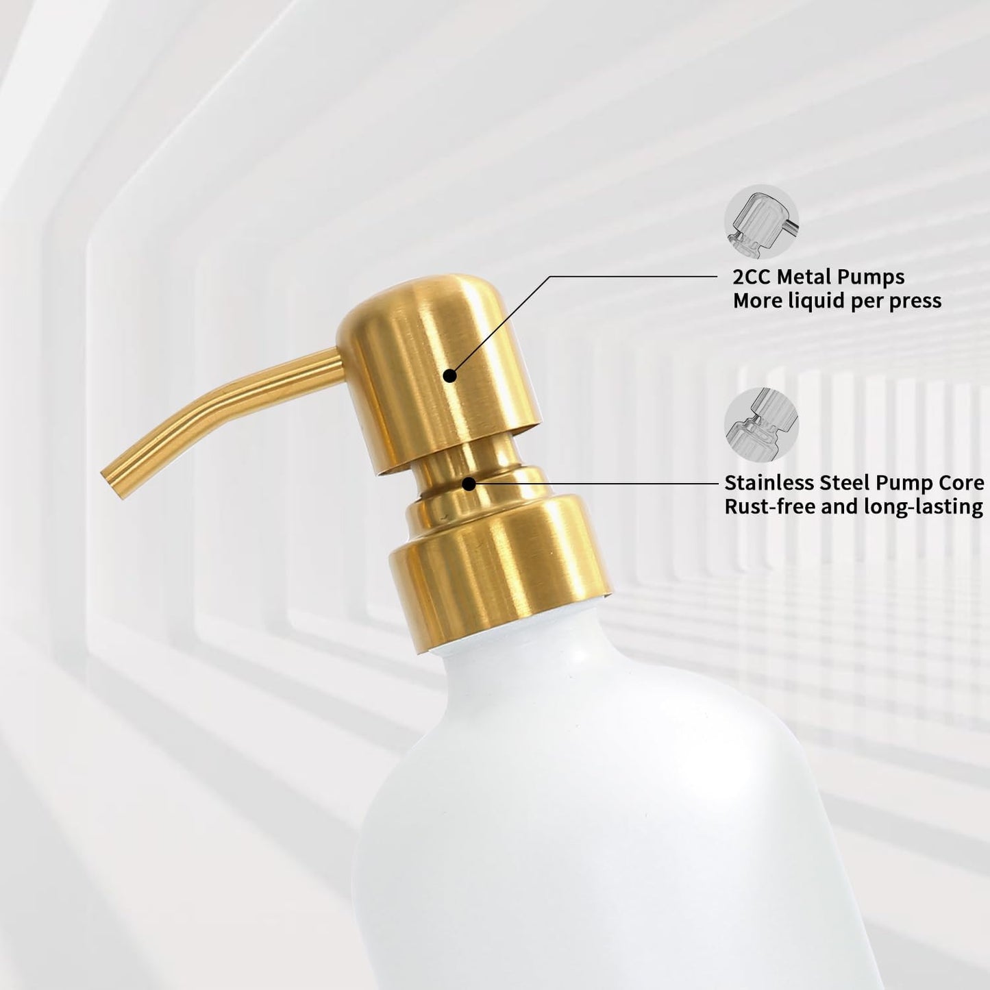 Gold Soap Dispenser Bathroom Set, Hand and Lotion Dispenser with Stainless Steel Pump, Perfect for Modern Bathroom Decor. (Gold)
