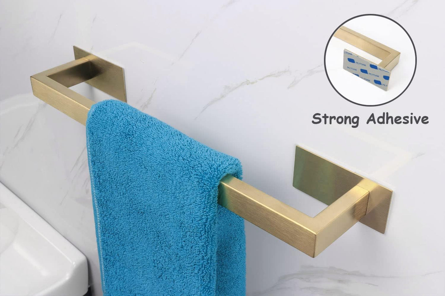Bathroom Towel Bar Self Adhesive, No Drilling Towel Rack Easy to Install,Hand Towel Holder Made of Premium Stainless Steel Sticky on Hand Towel Hanger for Kitchen, Toilet.(16IN, Gold)