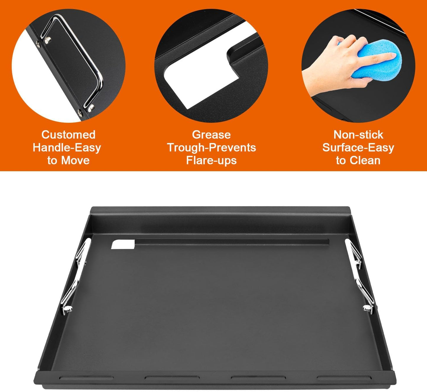 Full-Size Griddle Inserts for Weber Spirit I & II 200 Series Grills, Flat Top Grill Griddle for GS4 Spirit E-210 E-220 S-210 S-220, Rectangular Grill Insert Replacement for 7637 Grates