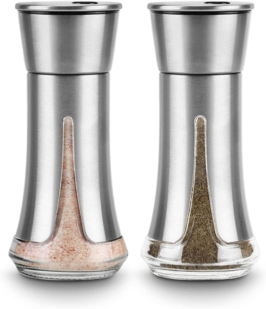 Salt and Pepper Shakers by Aelga - Salt Shaker with Adjustable Pour Holes for Himalayan, Kosher