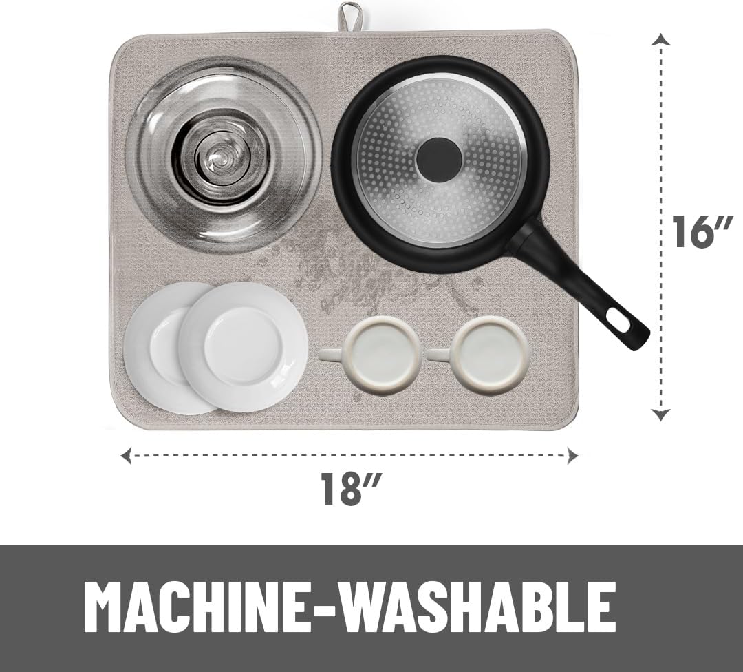 Bellemain XXL Dish Mat Microfiber Dish Drying Mat, Super absorbent (Light Grey, 16" x 18")