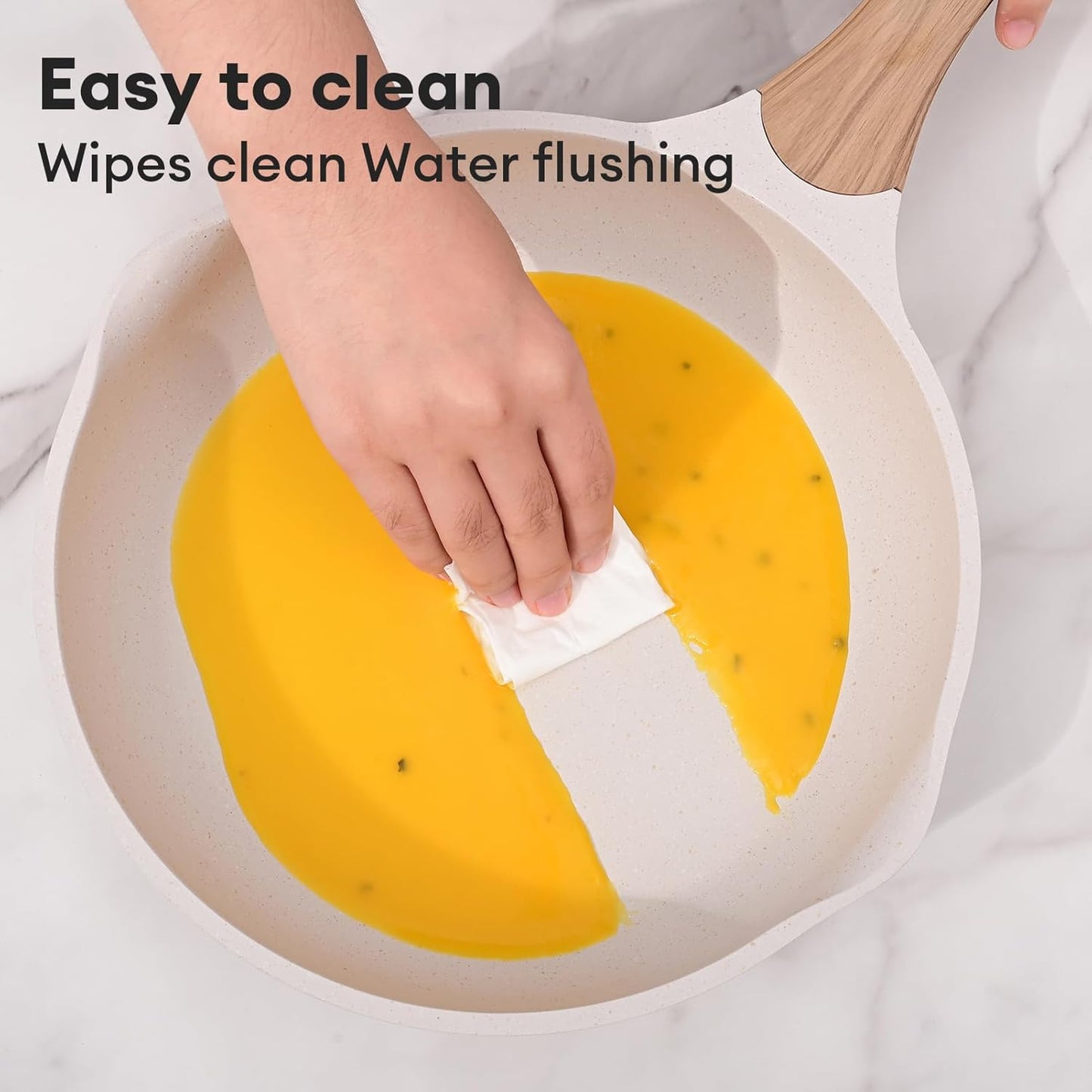 JEETEE 9.5 Inch Nonstick Frying Pan, Stone Coating Cookware, Nonstick Omelette Pan with Heat-Resistant Handle, Induction Skillet for Eggs(Beige)