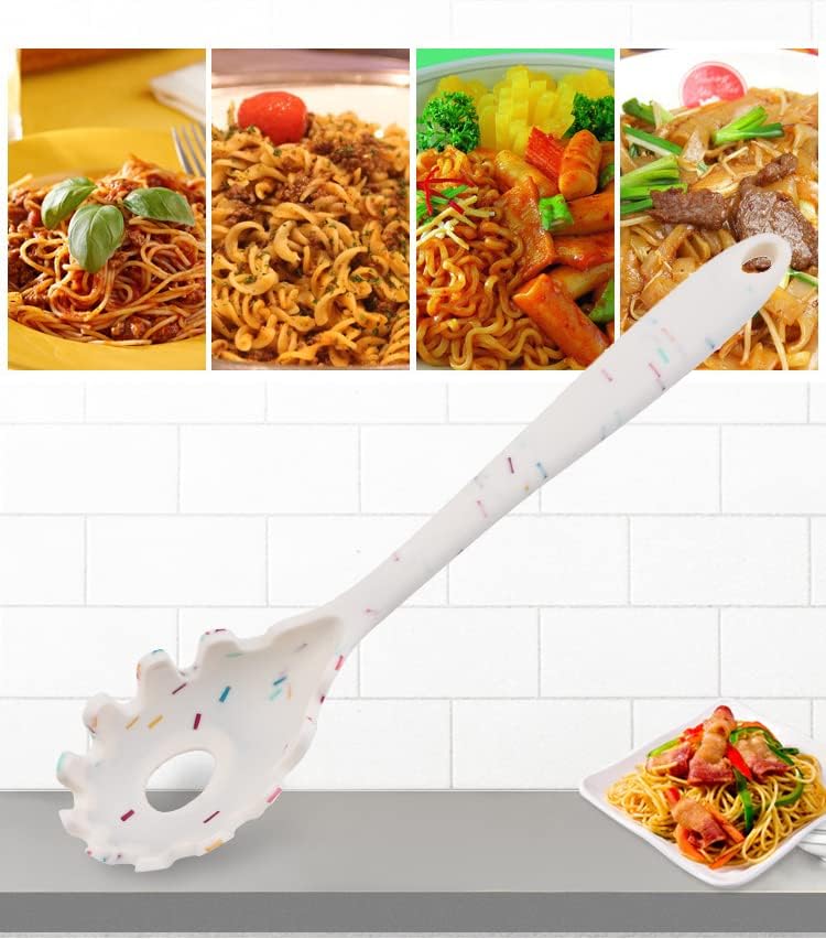 Silicone Pasta Fork (11.5"), High Heat Resistant to 480°F, Hygienic One Piece Design, Spaghetti Strainer & Server Spoon Pasta Forks (Red)