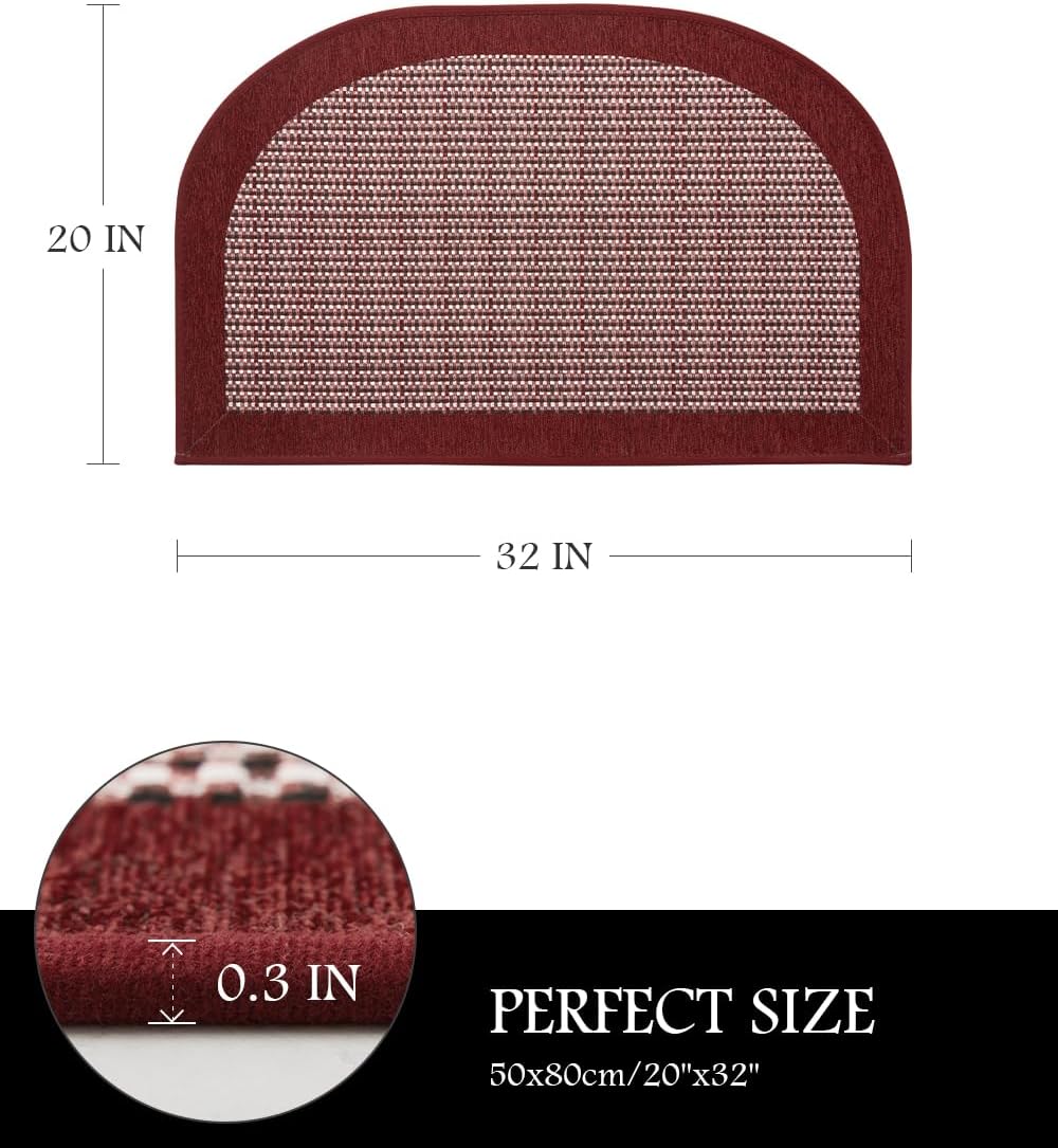 PADOOR Kitchen Mats for Floor, Kitchen Rugs Non Slip Washable, Half Circle Christmas Kitchen Floor Mat Xmas Sink Rug Rubber Backed Super Absorbent, 20”x32” Red