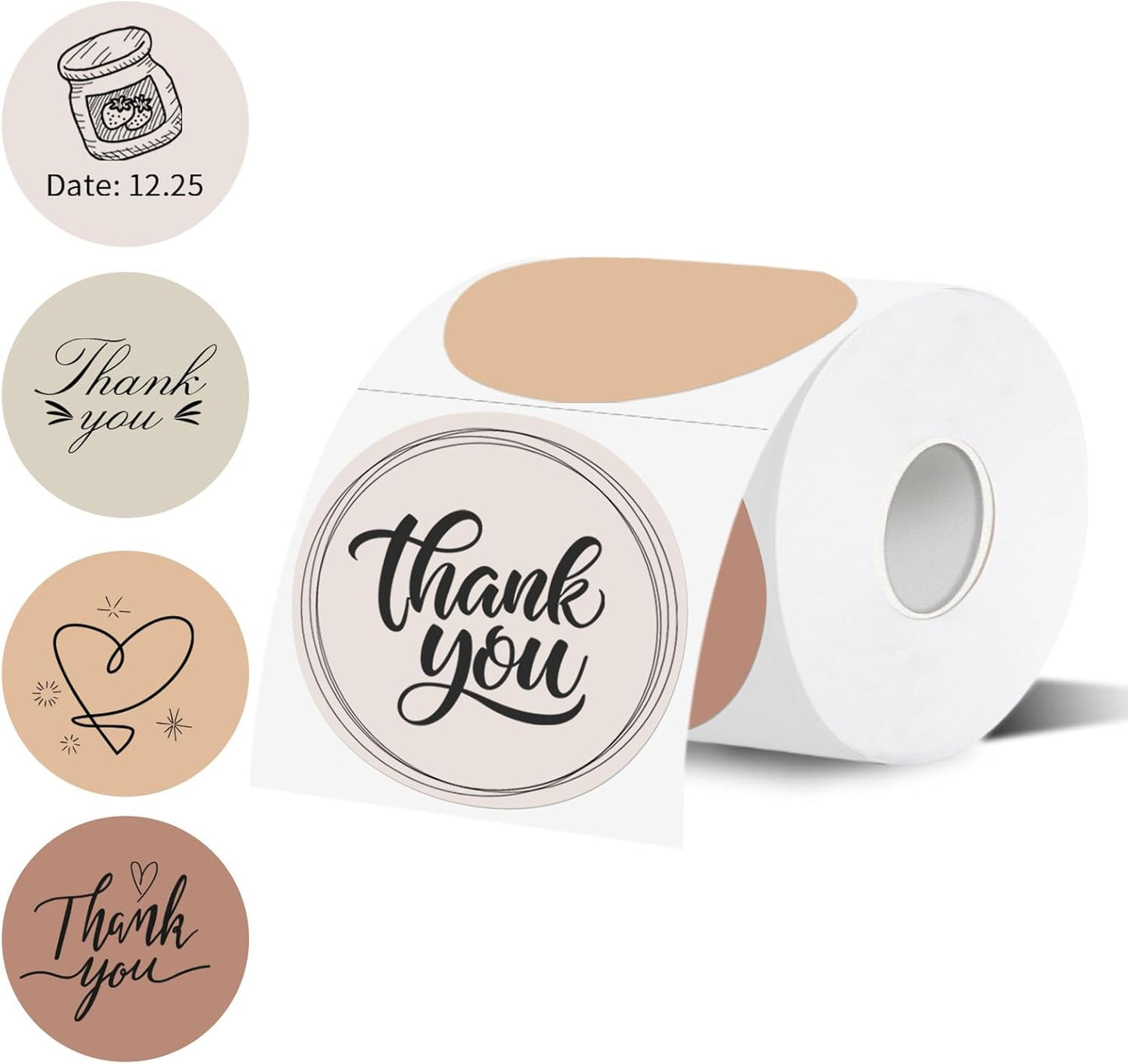 Thermal Label,3 Inch Beige Gradient Round Thermal Printer Sticker,Self-Adhesive Round Direct Thermal Labels,Thermal Stickers for DIY Logo Design,Name Tag (300 Labels/1 Roll)