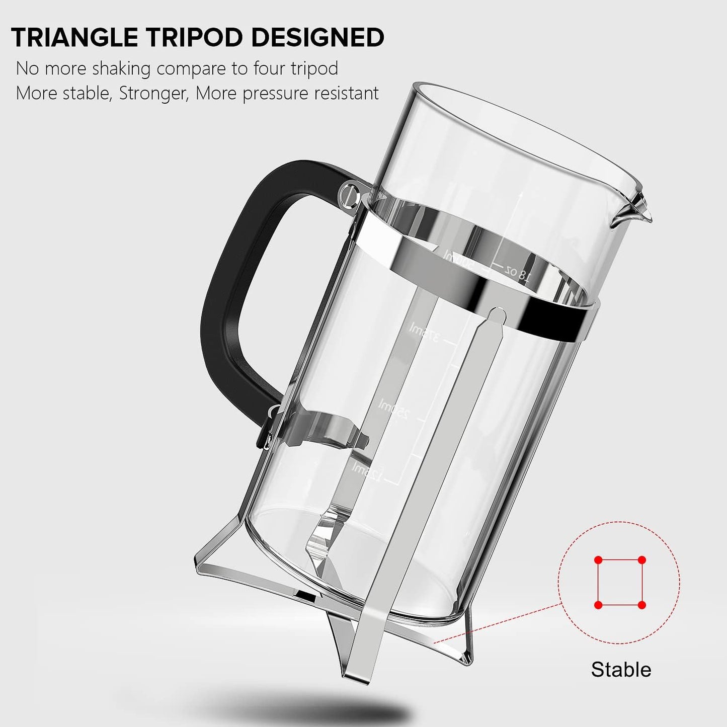 QUQIYSO French Press Coffee Maker 304 Stainless Steel French Press with 4 Filter, Heat Resistant Durable, Easy to Clean, Borosilicate Glass Coffee Press, 100% BPA Free Glass Teapot, 21 ounce, Silver