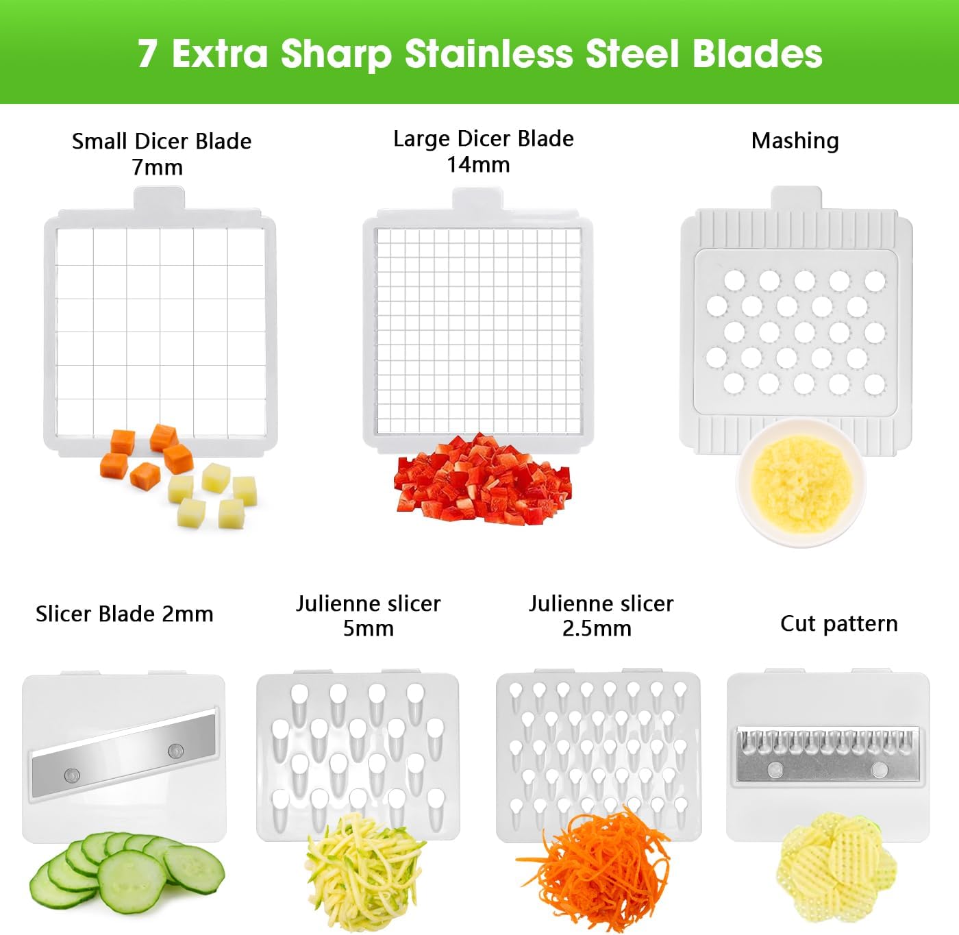 LHS Multifunctional Food Chopper - 10 in 1 Veggie Slicer, Dicer, Cutter for Onions, Potatoes and More - Black Container Included